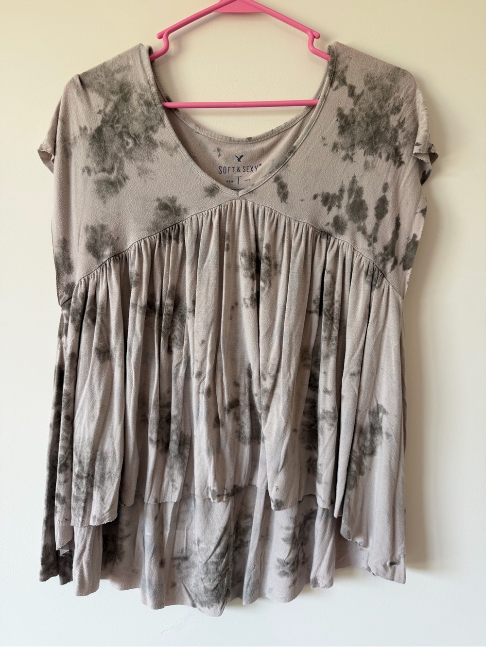 American Eagle Soft & Sexy XS Oversized Tie Dye Babydoll Boho Top